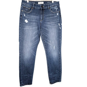 DL1961 Davis‎ Girlfriend Distressed Slim Fit Mid Rise Cropped Dark Denim Jean 29
